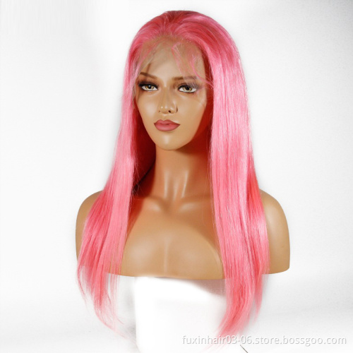 Xuchang Fuxin Ombre Color Human Hair Full Lace Front Pink Wig Brazilian Hair Swiss Lace Wig Remy Hair Silky Straight Wave Long